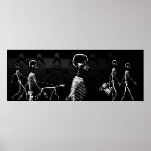Fish Tank BKRD X-Ray Skeletons Midnight Stroll B&W Poster