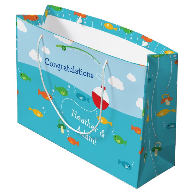 Fish Theme Fishing Baby Shower for Fishermen Large Gift Bag (Back Angled)