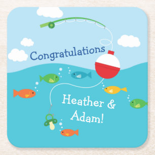 Fish Theme Fishing Baby Shower for Fishermen Square Paper Coaster