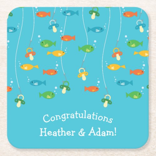 Fish Theme Fishing Baby Shower for Fishermen Square Paper Coaster
