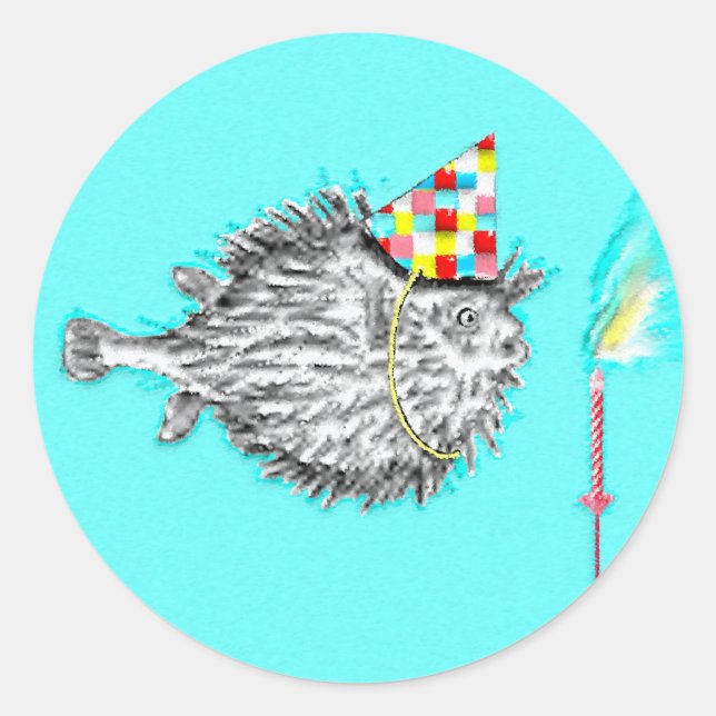 Fish Themed Birthday Party Classic Round Sticker (Front)