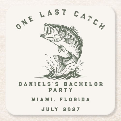 Fish Themed Custom Fishing Bachelor Party Square Paper Coaster
