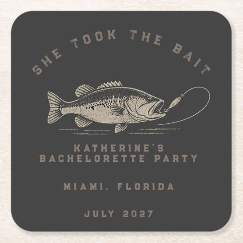 Fish Themed Custom Fishing Bachelorette Party Square Paper Coaster