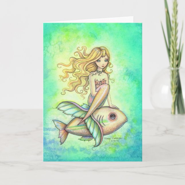 Fish Travel Cute Mermaid and Fish Fantasy Art Card (Front)