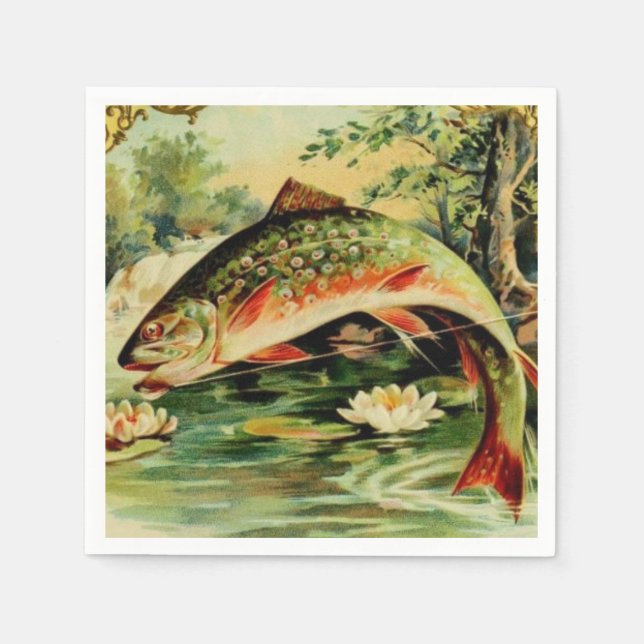 Fish Trout Fly Fishing Camping Lake River Napkins (Front)