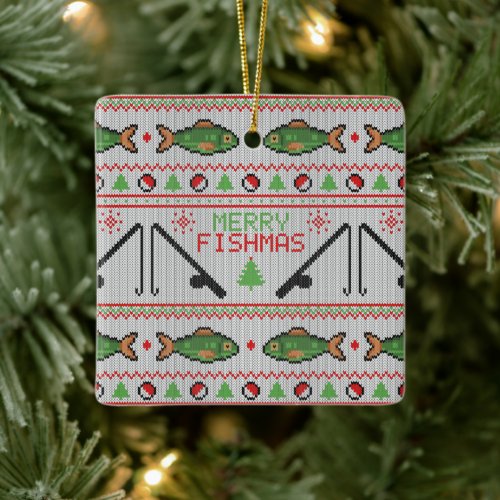 Fish Ugly Christmas Sweater Ceramic Ornament