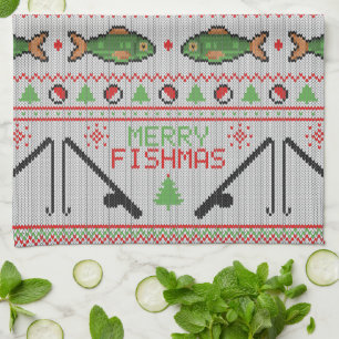 Fish Ugly Christmas Sweater Kitchen Towel