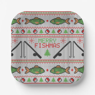 Fish Ugly Christmas Sweater Paper Plates