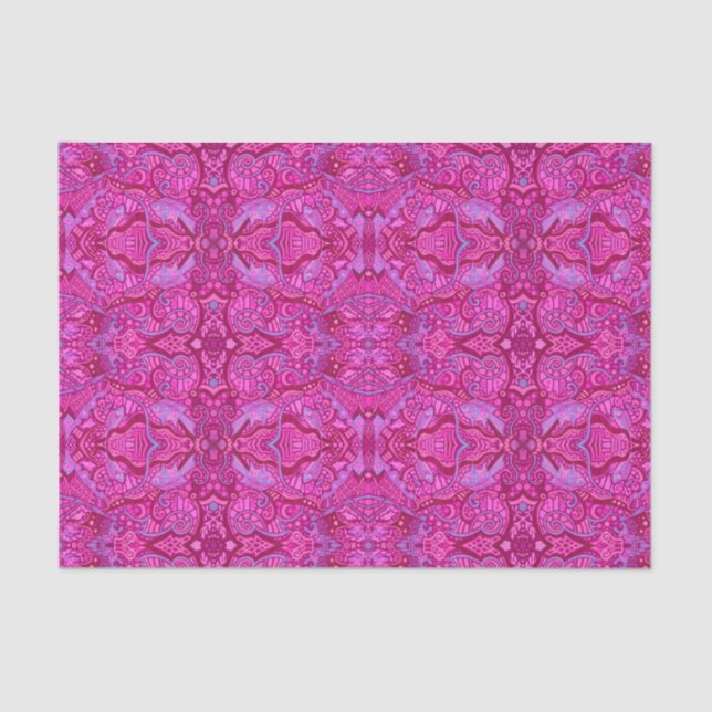 Fish Underwater Bohemian Arabesque Pattern Magenta Tissue Paper (Front)