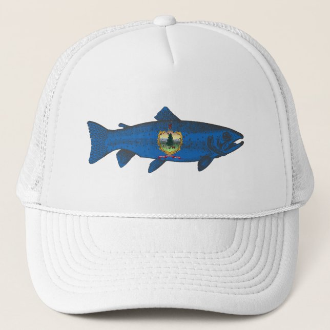 Fish Vermont Flag Trout Trucker Hat (Front)