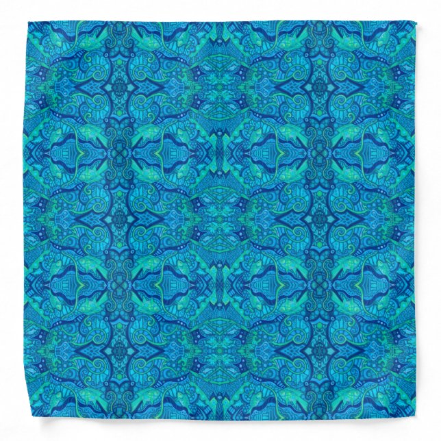 Fish Waves Underwater Bohemian Arabesque Pattern Bandana (Front)