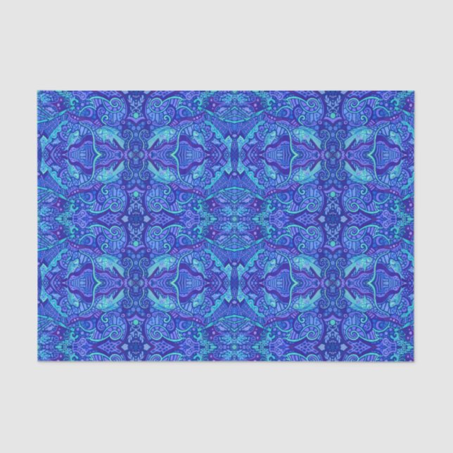 Fish Waves Underwater Bohemian Arabesque Pattern T Tissue Paper (Front)