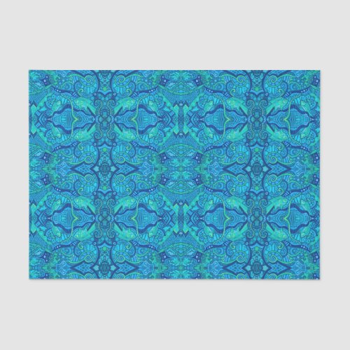 Fish Waves Underwater Bohemian Arabesque Pattern Tissue Paper