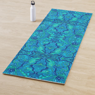 Fish Waves Underwater Bohemian Arabesque Pattern Yoga Mat
