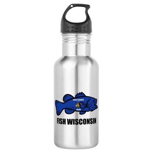 Fish Wisconsin Flag Stainless Steel Water Bottle