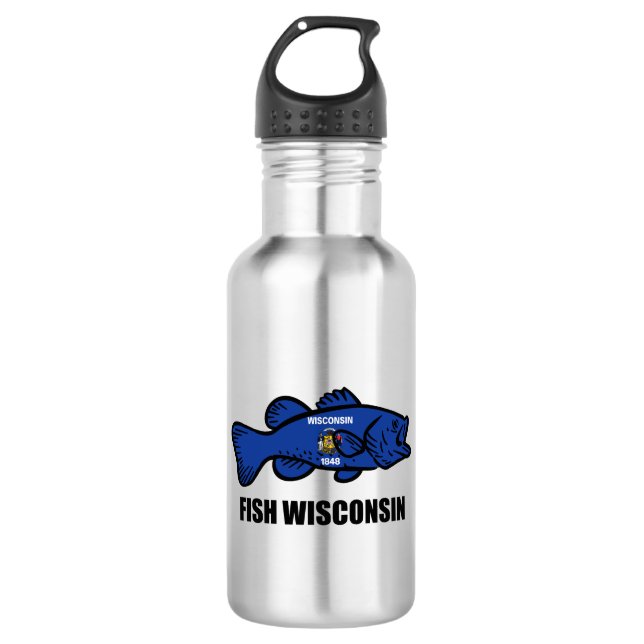 Fish Wisconsin Flag Stainless Steel Water Bottle (Front)