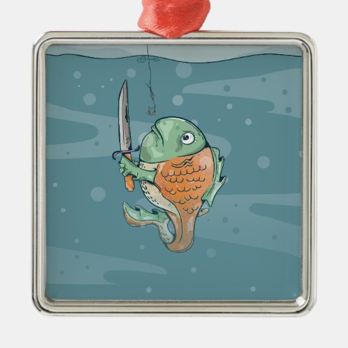 Fish with a knife metal ornament