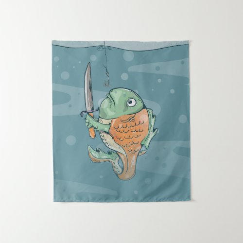 Fish with a knife tapestry