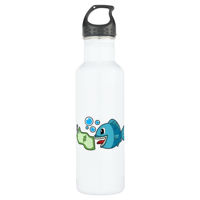 Fish with Bank note Stainless Steel Water Bottle (Front)
