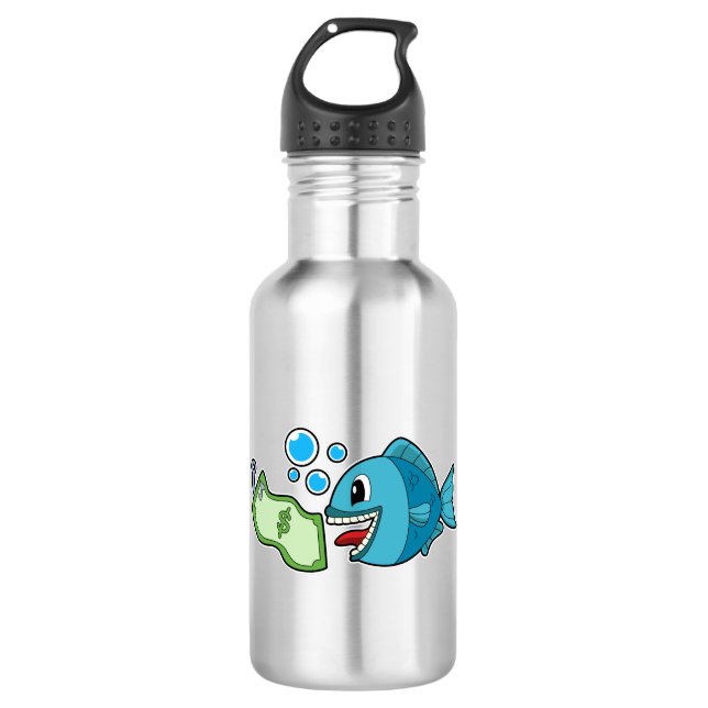Fish with Bank note Stainless Steel Water Bottle (Front)