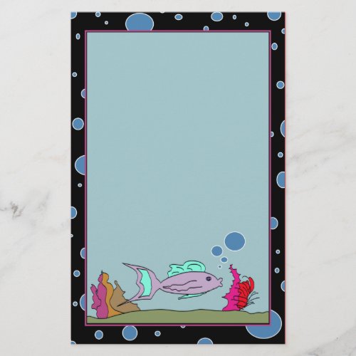 Fish with Bubble Border Unlined Stationery