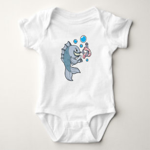 Fish with Fish hook & Worm Baby Bodysuit