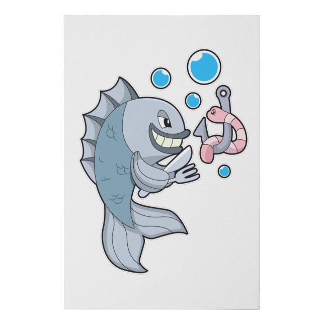 Fish with Fish hook & Worm Faux Canvas Print (Front)