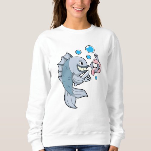 Fish with Fish hook  Worm Sweatshirt