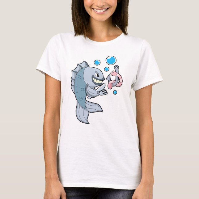 Fish with Fish hook & Worm T-Shirt (Front)