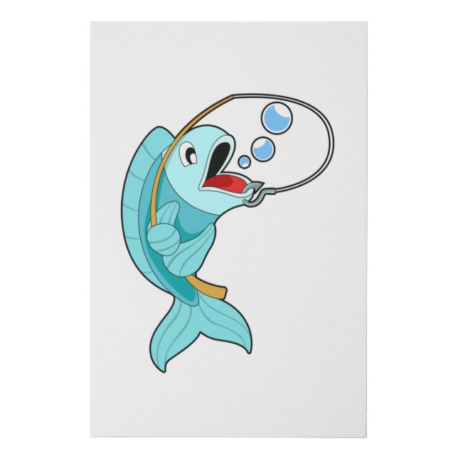 Fish with Fishing rod Faux Canvas Print (Front)