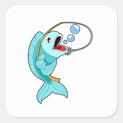 Fish with Fishing rod Square Sticker