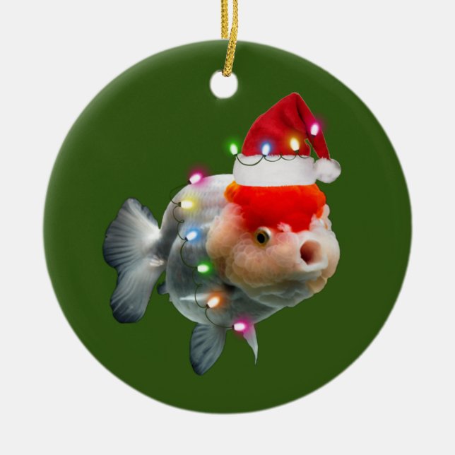 fish With Hat Lights Christmas Ceramic Ornament (Front)