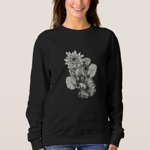 Fish With Water Lily And Leaves Aquatic Water Fins Sweatshirt