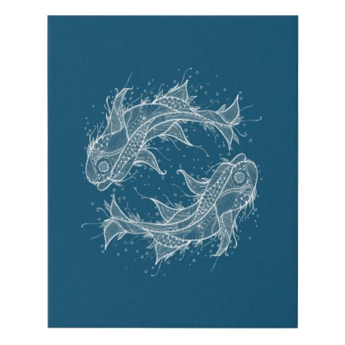 Fish Zodiac on Blue Faux Canvas Print