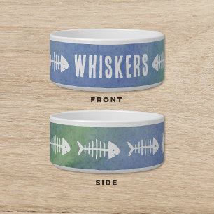 Fishbone Blue Watercolor Dog Cat Pet Bowl