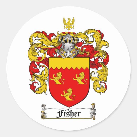 FISHER FAMILY CREST - FISHER COAT OF ARMS CLASSIC ROUND STICKER ...