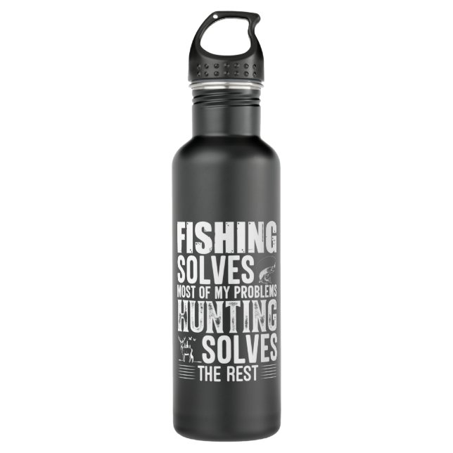 Fisher Fishing Solves Most Of My Problems Stainless Steel Water Bottle (Front)