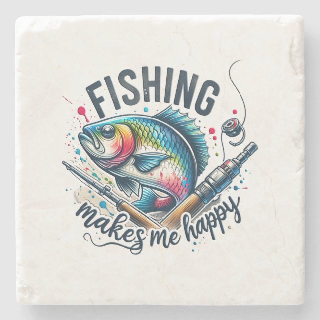 Fisher Gift Fishing Makes My Happy Stone Coaster (Front)