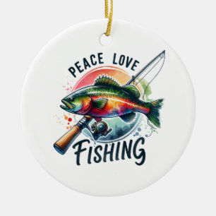 Fisher Gift Peace Love Fishing Ceramic Ornament