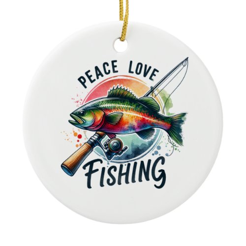Fisher Gift Peace Love Fishing Ceramic Ornament