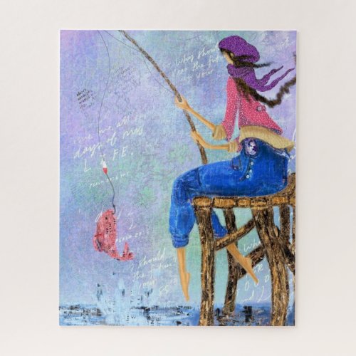 Fisher Girl _ Art Drawing Abstract Sea Fish Woman Jigsaw Puzzle