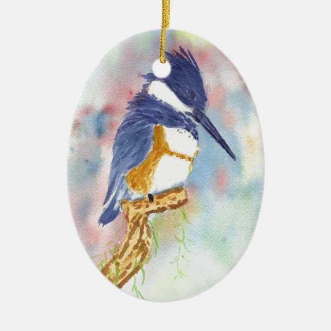 Fisher King, Kingfisher watercolor Ceramic Ornament (Front)