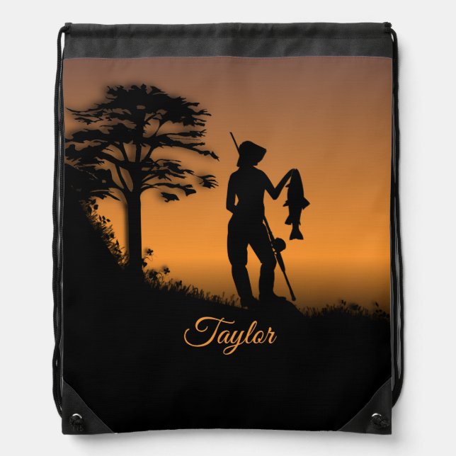 Fisher Woman at Dusk Personal Drawstring Bag (Front)