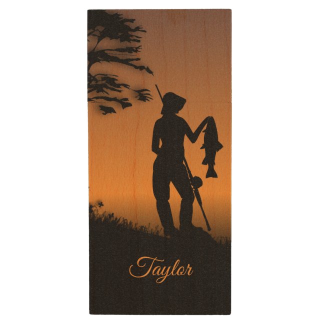 Fisher Woman at Dusk Personal Wood Flash Drive (Front Vertical)