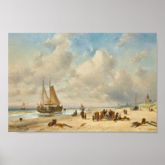  Fisherfolk On The Beach Poster (Front)