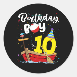 Fisherman 10th Birthday Boy Fishing 10 Year Old Classic Round Sticker
