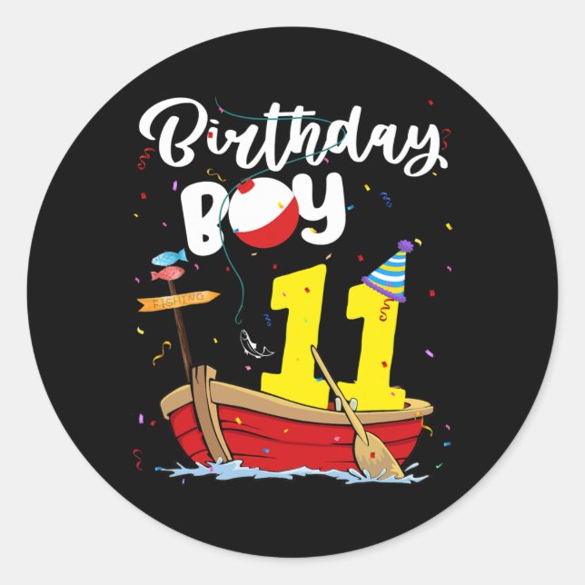 Fisherman 11th Birthday Boy Fishing 11 Year Old Classic Round Sticker (Front)