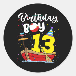 Fisherman 13th Birthday Boy Fishing 13 Year Old Classic Round Sticker