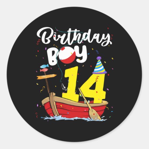 Fisherman 14th Birthday Boy Fishing 14 Year Old Classic Round Sticker