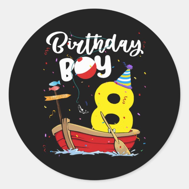 Fisherman 8th Birthday Boy Fishing 8 Year Old Classic Round Sticker (Front)